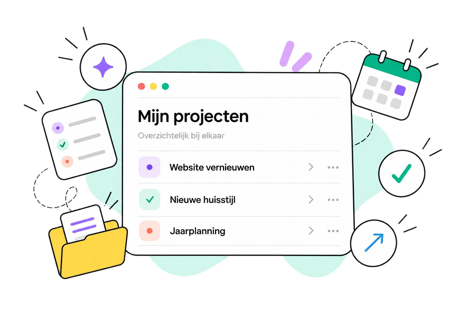 Projectdashboard met taken, voortgang en teaminformatie