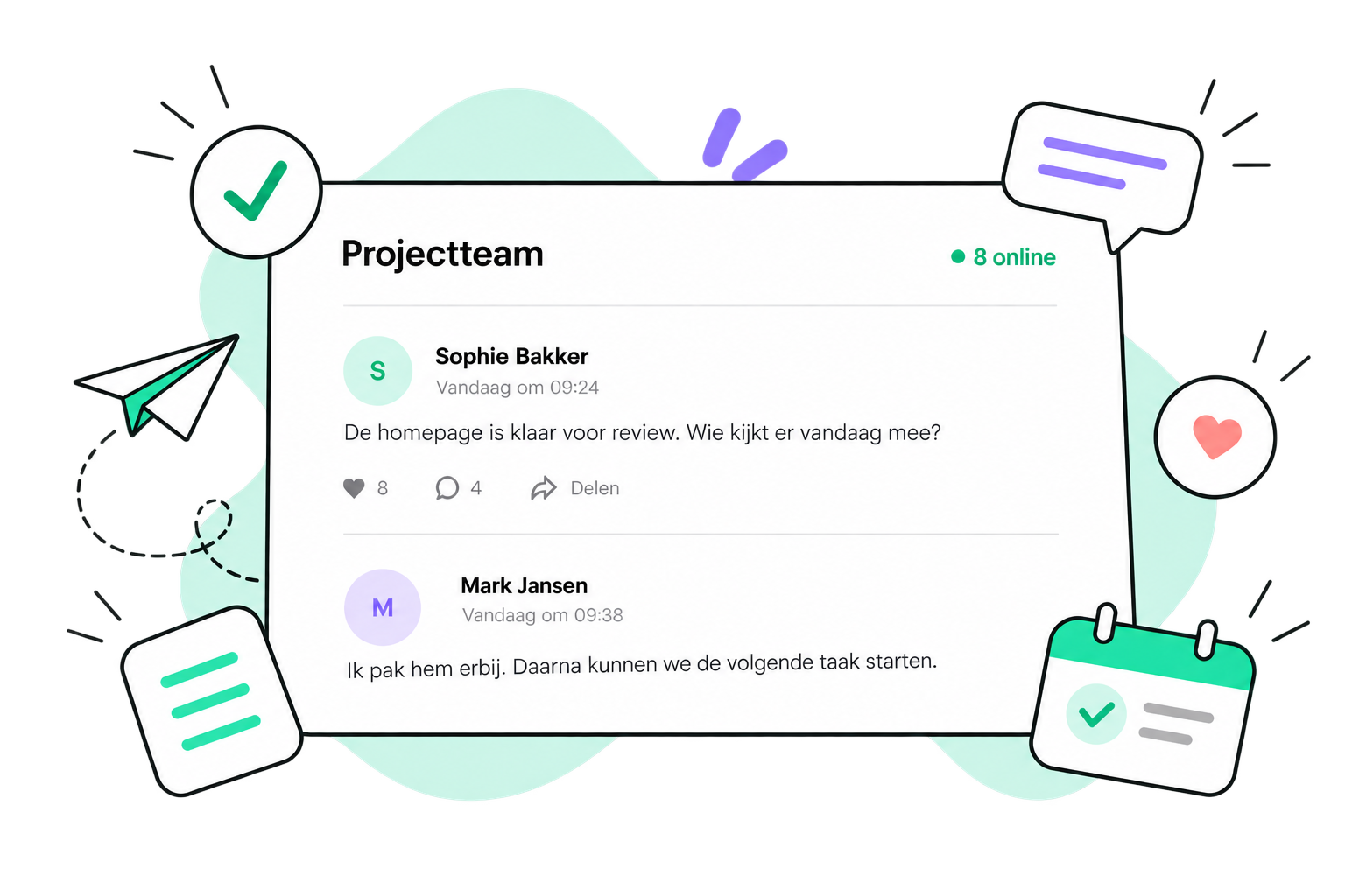 Projectdashboard met taken, voortgang en teaminformatie