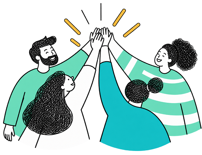 Collega's vieren samen een succes met een high five